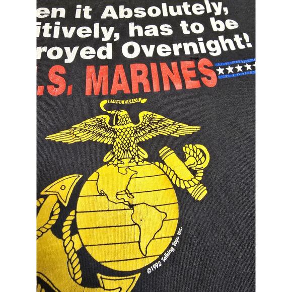 Vintage 90's US Marines Destroyed Overnight Graphic T-Shirt Size S/M Military - Picture 5 of 9